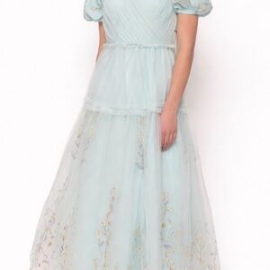Elegant Blue (Annalette)Dress with Floral Embroidery